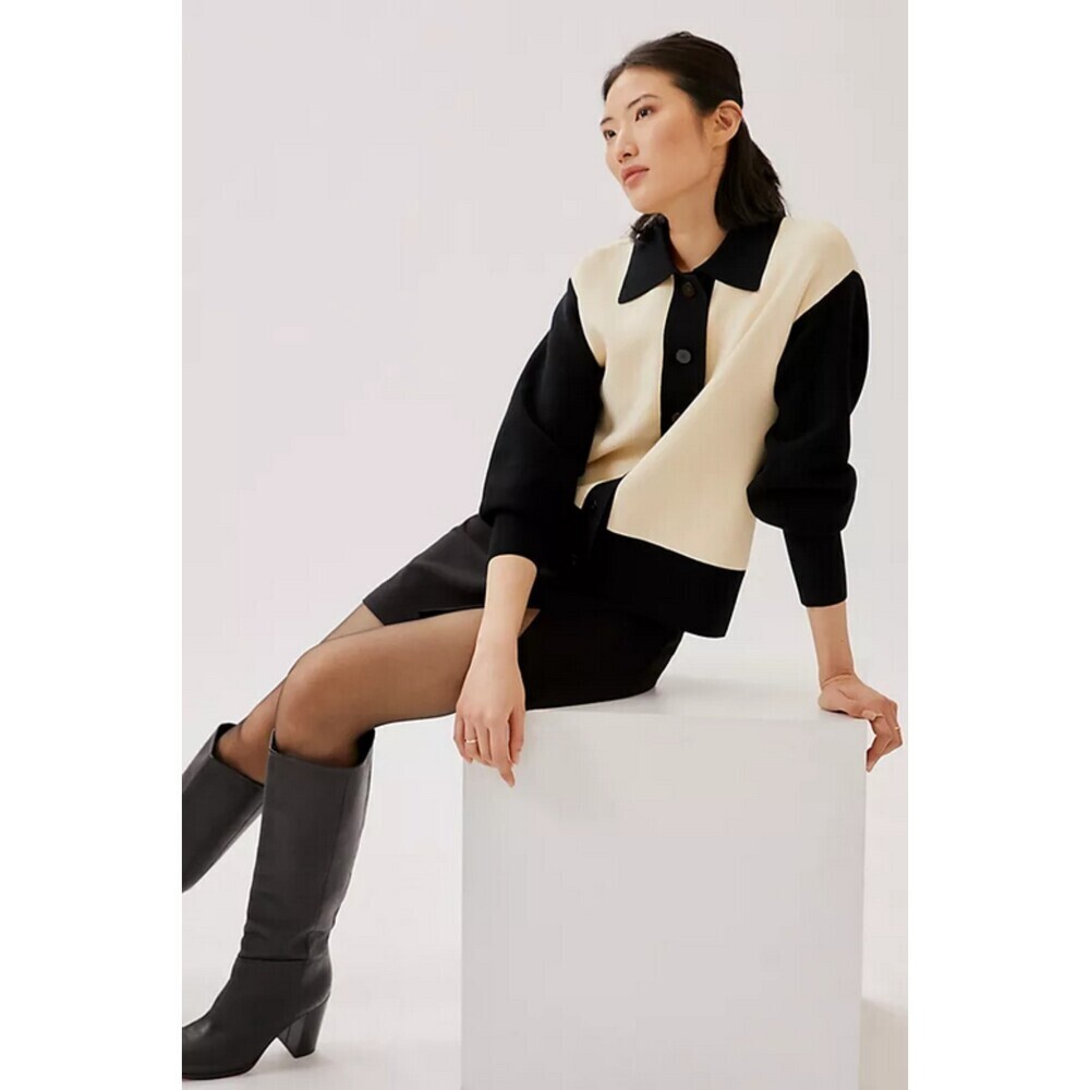 Anthropologie Colorblock Snap-Front Long Sleeve Sweater Cardigan Jacket (NWT) - Picture 3 of 13